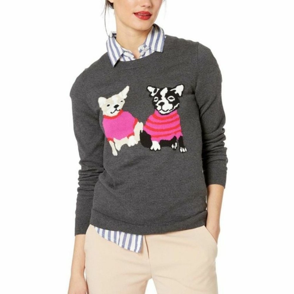 NWT Crew XS Frenchie the Bulldog Grey Sweater